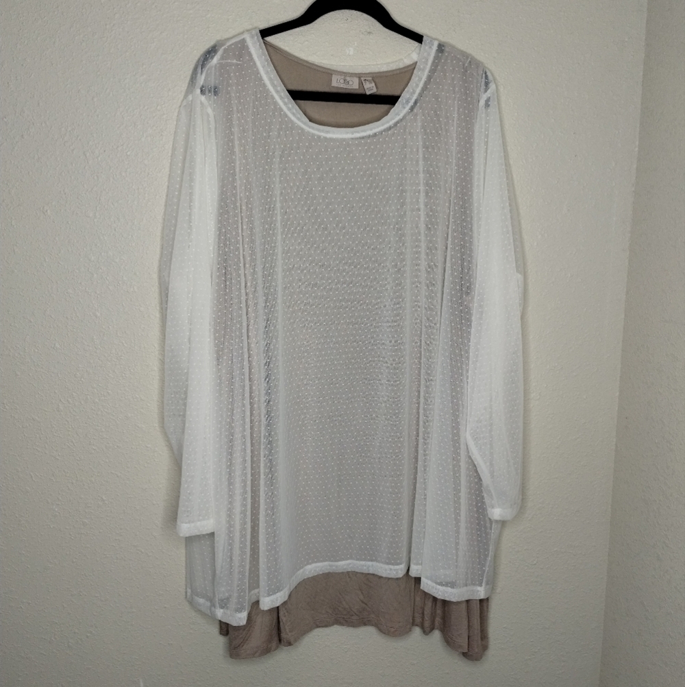 LOGO by Lori Goldstein Stretch Dot Mesh Top Tank Twinset Ivory Women's Size 4X